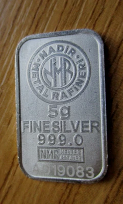 Barra de plata 5 g barra NADIR .999 lingotes finos Foto 1 de 2