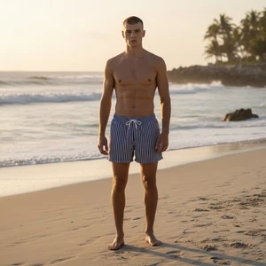 Bañador Pantalones Cortos PacSun Hombres L Rayas Azul Blanco Forrado Bolsillos Tirar de Traje de Baño - Imagen 1 de 9