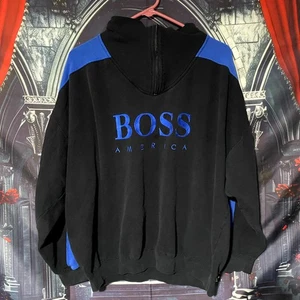 Boss America Hoodie Mens XL Black Spell Out Logo Pullover Quarter Zip Ribbed Hem - Picture 1 of 6