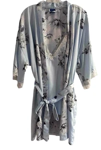 APT 9 intimi donna Peignoir set XL blu floreale camicetta camiRobe bordo pizzo - Foto 1 di 16