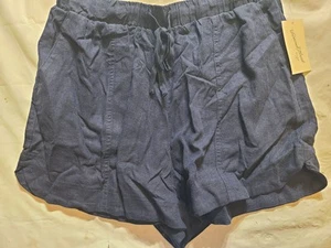 Pantaloncini donna in lino a vita alta - filo universale blu navy taglia media - Foto 1 di 5