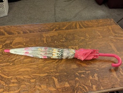 Paraguas transparente Bugzz Kids Stuff con ribete rosa y caballos Foto 1 de 4