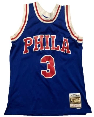 Allen Iverson Philadelphia 76ers Jersey DISTRESSED, MItchell Ness NBA Blue 90s M - Image 1 of 4