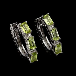 925 Sterling Silver Earrings Octagon Peridot 5x3mm Natural Gemstone Jewelry - Picture 1 of 14