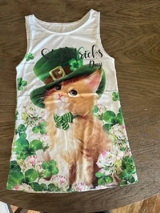 NO LABEL NIGHTGOWN SLEEVELESS ST. PATRICKS DAY CAT PRINT 120 (6) GENTLY WORN - Picture 1 of 2