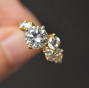 10k Solid Yellow Gold Round Cut White Moissanite Cluster Anniversary Gift Ring - Picture 1 of 6