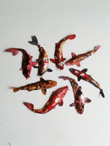 Koi Carps Fishes 8 Pieces Set Handmade Embroidered Patches with sequins - Picture 1 of 5