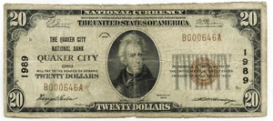1929 $20 National Currency Note 1989 Quaker City Ohio Bank - C793 - Picture 1 of 2