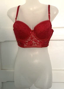 Bras N Things Women's Red/Scarlet Lace Underwire Bustier Push Up Bra Sz 14C/36C - Picture 1 of 17