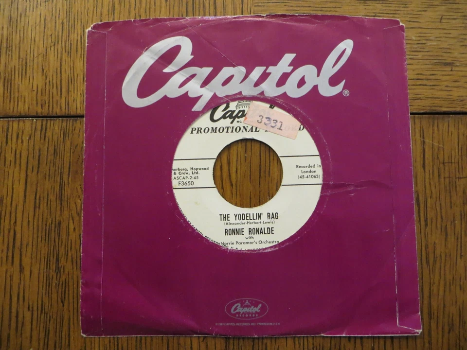 Ronnie Ronalde - The Yodellin' Rags - 1957 - Capitol Records F3650 7" Single VG - Image 1 of 4