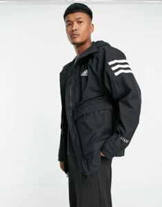 Adidas Ulilitas Rain.rdy Waterproof Jacket white three stripes in black - Picture 1 of 4
