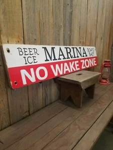 MARINA Beer Ice Boats Bait No Wake Zone/Carved/Rustic/Wood/Sign/Fishing/Lake/ - Picture 1 of 7