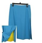 Kenar Womens Blue Skirt Side Slit Showing Yellow Lining Size 8 Back Zipper
