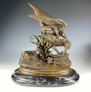 Antique French Animalier Bronze Sculpture, Marble Plinth, Signed J. Moigniez - Picture 1 of 12