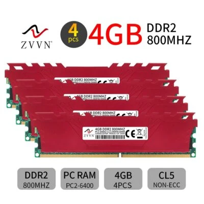16GB Kit 4x 4GB DDR2 800MHz PC2-6400U 240Pin CL5 intel Desktop Memory ZVVN Red - Image 1 of 4