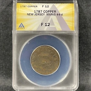1787 New Jersey Sleigh Runner Colonial Copper Maris 44-d R.4 Fine NJ ANACS F 12 - Picture 1 of 4