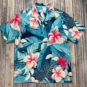 Camisa Tommy Bahama 100% Seda Floral Hawaiana Campamento Cuello Lazo Pequeña Tiki Aloha - Imagen 1 de 7