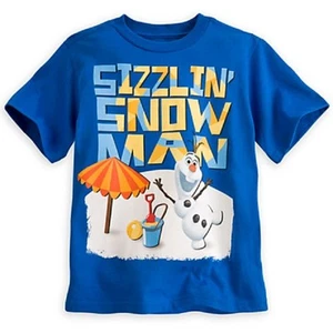 DISNEY STORE FROZEN OLAF TEE BOYS SIZE 7/8 BLUE SIZZLING' SNOWMAN SCREEN ART NWT - Picture 1 of 2