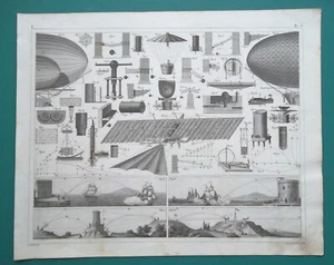 PHYSICS Motion Gravity Projectiles Flying Machine Balloon Dirigible - 1844 Print - Picture 1 of 1