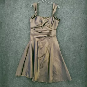 Alex Evenings Dress Womens 10 Brown Mini A Line Sleeveless Ruched Lined Back Zip - Picture 1 of 16