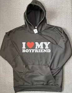 I Love My Boyfriend Hoodie Black with White Letters MEDIUM 24" pit to pit - Picture 1 of 6