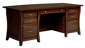 Amish Traditional Executive Desk Raised Panels Solid Wood Office Furniture 73"  - Picture 1 of 2