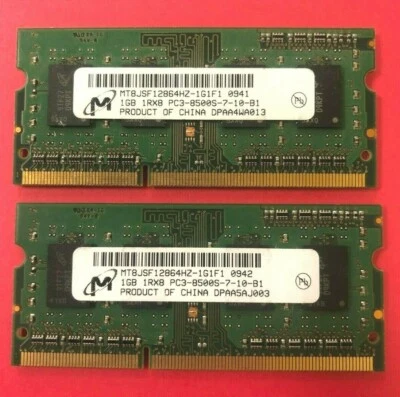 ✳Micron 2GB (2x1GB) 1Rx8 PC3-8500S  LAPTOP RAM Memory MT8JSF12864HZ-1G1F1 TESTED - Image 1 of 2