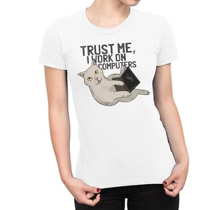 1Tee Damen T-Shirt Cat trust me I work on computer - Bild 1 von 5