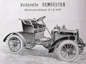 Voiturettes DEMEESTER Monocylindrique 6 1/2 H.P. Rare brochure originale 1906 - Picture 1 of 9
