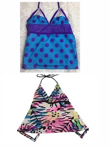 Justice Girls Swimsuit Tops Size 8 Small Tankini Tops Only LOT OF 2 Halter Style - Picture 1 of 7