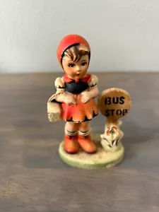 Vintage Girl at Bus Stop Plastic Figurine Made in Hong Kong - Picture 1 of 4