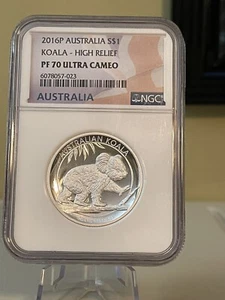 High Relief 2016 P Proof $1 Silver Australia Koala 1 oz Coin PF70 Ultra Cameo - Picture 1 of 5