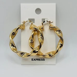 Express Twisted Gold Hoop Earrings Chunky Statement Jewelry NWT Bold Fashion - Picture 1 of 4