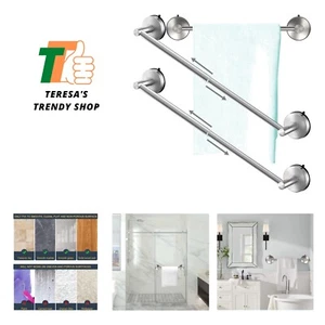 Adjustable Suction Cup Towel Bar for Bathroom 14 Inch ~ 27 Inch Set of 2 Brus... - Picture 1 of 7