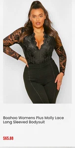 2X 18W Romance Inspired NEW Boohoo Plus Molly Black Lace Long Sleeved Bodysuit - Picture 1 of 6