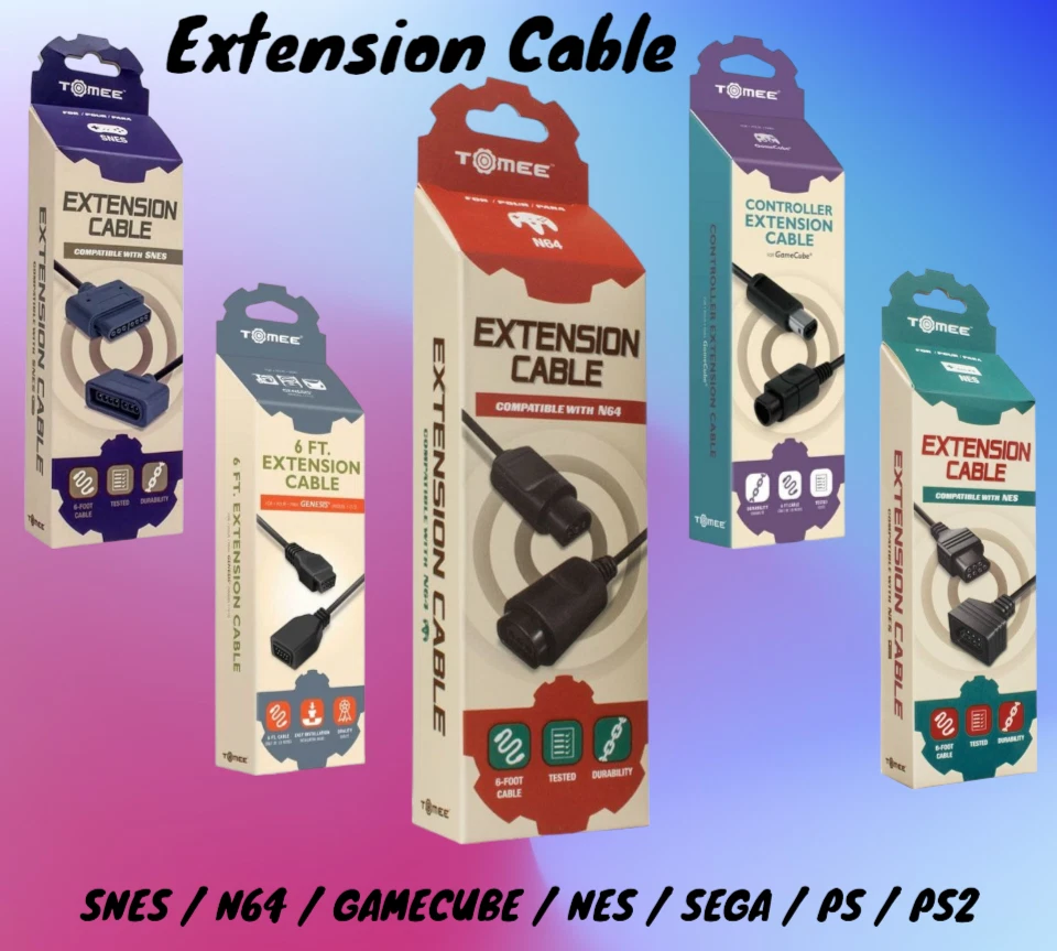 Tomee – Controller Verlängerungskabel für Sega Nintendo SNES N64 GC NES PS PS2 - Image 1 of 1