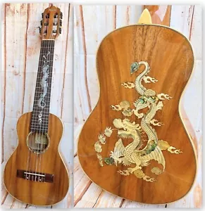 Alulu Baritone Guitarlele solid Acacia Koa, dragon inlaid, HUA608 - Picture 1 of 17