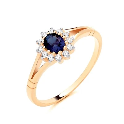 9ct Yellow Gold on Silver simulated SAPPHIRE Oval Halo Cluster Ring size J to U - Image 1 of 4