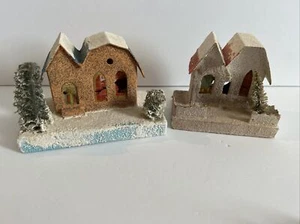Lot Of 2 VINTAGE PUTZ Christmas House & Church JAPAN GLITTER Cardboard - Picture 1 of 12