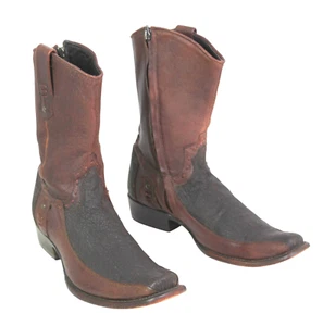 Cuadra BROWN ASH BLACK SHARK SKIN SQUARE TOE RODEO COWBOY WESTERN BOOTS Sz 9.5 - Picture 1 of 16