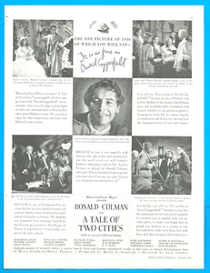 1936 Movie Ad Ronald Coleman A TALE OF TWO CITIES Metro Goldwyn Mayer - Picture 1 of 3