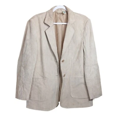 St. John’s Bay Suede Blazer Women’s Large Beige Genuine Leather Retro Y2K Jacket - Image 1 of 4