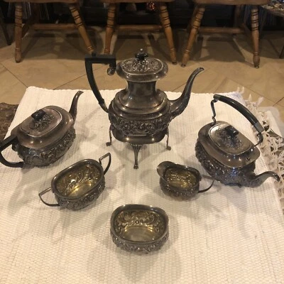 Antiq 7 Pieces Kentshire Sheffield Silver Plated Tea Set Repousse Tilting 1900s - Image 1 of 4