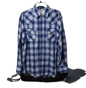Ely Cattleman Western Shirt Men's L Pearl Snap LS Blue Tartan Plaid Cowboy - Picture 1 of 8