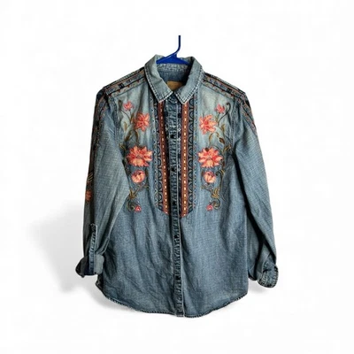 Camisa Driftwood para mujer Sandy Snap Up bordada bohemia hippie country 758 Foto 1 de 4