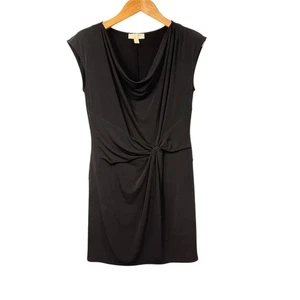 Michael Kors Schwarz Abend Cocktail Kleid Drapiert Front Twist Knoten L Jersey LBD - Bild 1 von 11