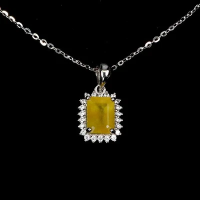 925纯银项链八边形黄色蓝宝石8x6毫米宝石18英寸 — 第 1/4 张图片