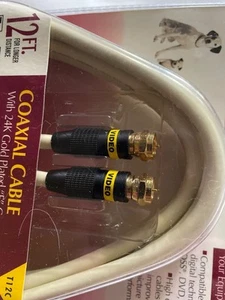 RCA 12 Ft Coaxial Cable With 24K Gold Plated F Connectors For Home Theatre & Dig - Picture 1 of 6