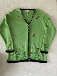 The Quacker Factory Cardigan Flowers And Bees 90s Vintage Size Large - Picture 1 of 8