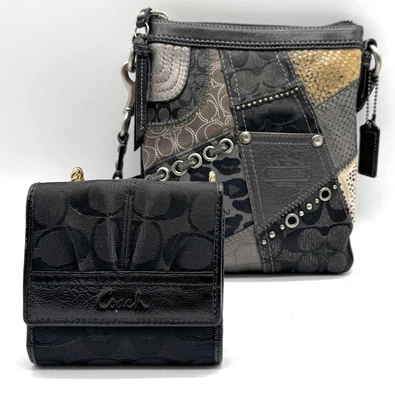 Conjunto Bandolera y Cartera Coach Patchwork Firma Piel Metálica Reptil De Colección Foto 1 de 4